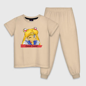 Детская пижама хлопок с принтом Sailor Moon Good Luck в Тюмени, 100% хлопок |  брюки и футболка прямого кроя, без карманов, на брюках мягкая резинка на поясе и по низу штанин
 | good luck | goodluck | sailor moon | sailormoon | мультик | мультяшка | надпись | сейлор мун | сейлормун | сэйлормун | удачи