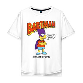 Мужская футболка хлопок Oversize с принтом Барт Симпсон в Тюмени, 100% хлопок | свободный крой, круглый ворот, “спинка” длиннее передней части | bart simpson | simpsons | барт | барт симпсон | бартмен | симпcоны | супергерой