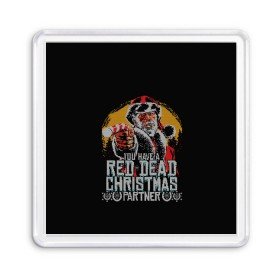 Магнит 55*55 с принтом Red Dead Christmas в Тюмени, Пластик | Размер: 65*65 мм; Размер печати: 55*55 мм | christmas | dead | gamer | john | marston | new | rdr | red | redemption | rockstar | shooter | western | xmas | year | вестерн | джон | марстон | рождество | шутер