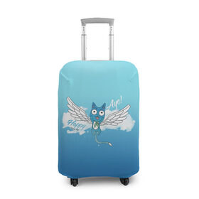 Чехол для чемодана 3D с принтом Happy Aye! (Fairy Tail) в Тюмени, 86% полиэфир, 14% спандекс | двустороннее нанесение принта, прорези для ручек и колес | anime | blue | cat | fairy tail | happy | аниме | кот | кошка | синий | хвост феи | хэппи