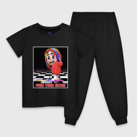 Детская пижама хлопок с принтом 6ix9ine в Тюмени, 100% хлопок |  брюки и футболка прямого кроя, без карманов, на брюках мягкая резинка на поясе и по низу штанин
 | Тематика изображения на принте: 6ix9ine | skittles | скитлз