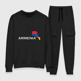 Женский костюм хлопок с принтом Армения в Тюмени, 100% хлопок | на свитшоте круглая горловина, мягкая резинка по низу. Брюки заужены к низу, на них два вида карманов: два 