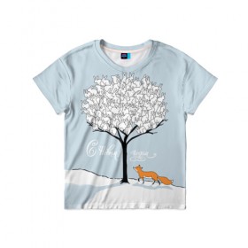 Детская футболка 3D с принтом Зайцы на дереве в Тюмени, 100% гипоаллергенный полиэфир | прямой крой, круглый вырез горловины, длина до линии бедер, чуть спущенное плечо, ткань немного тянется | 2019 | год | дерево | дикие | животные | зайцы | зима | испуг | кролики | лесные | лиса | лисичка | мода | моло | на дереве | новый год | подарок | поздравление | праздник | рисунок | рождество | с новым годом