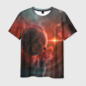 Мужская футболка 3D с принтом Планета в космосе в Тюмени, 100% полиэфир | прямой крой, круглый вырез горловины, длина до линии бедер | galaxy | nebula | space | star | абстракция | вселенная | галактика | звезда | звезды | космический | планеты