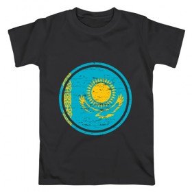 Мужская футболка хлопок с принтом Казахстан в Тюмени, 100% хлопок | прямой крой, круглый вырез горловины, длина до линии бедер, слегка спущенное плечо. | 