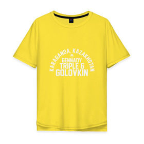 Мужская футболка хлопок Oversize с принтом Геннадий Головкин в Тюмени, 100% хлопок | свободный крой, круглый ворот, “спинка” длиннее передней части | Тематика изображения на принте: 