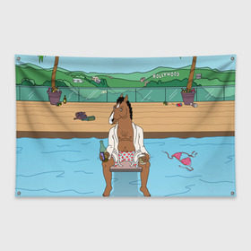 Флаг-баннер с принтом Конь БоДжек в Тюмени, 100% полиэстер | размер 67 х 109 см, плотность ткани — 95 г/м2; по краям флага есть четыре люверса для крепления | bojack | hollywood | horseman | бассейн | боджек | конь