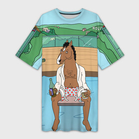 Платье-футболка 3D с принтом Конь БоДжек в Тюмени,  |  | bojack | hollywood | horseman | бассейн | боджек | конь