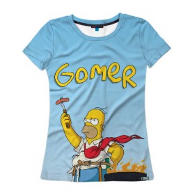 Женская футболка 3D с принтом Гомер в Тюмени, 100% полиэфир ( синтетическое хлопкоподобное полотно) | прямой крой, круглый вырез горловины, длина до линии бедер | gomer | simpsons | барбекю | гомер | симпсон