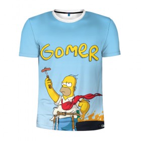 Мужская футболка 3D спортивная с принтом Гомер в Тюмени, 100% полиэстер с улучшенными характеристиками | приталенный силуэт, круглая горловина, широкие плечи, сужается к линии бедра | Тематика изображения на принте: gomer | simpsons | барбекю | гомер | симпсон