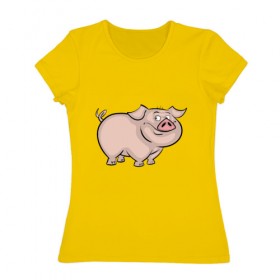 Женская футболка хлопок с принтом Свинья в Тюмени, 100% хлопок | прямой крой, круглый вырез горловины, длина до линии бедер, слегка спущенное плечо | 