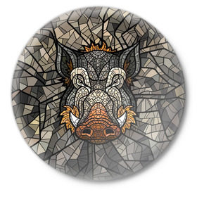 Значок с принтом Кабан 2019 в Тюмени,  металл | круглая форма, металлическая застежка в виде булавки | Тематика изображения на принте: 