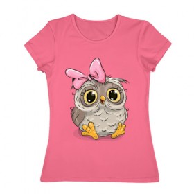 Женская футболка хлопок с принтом Совушка в Тюмени, 100% хлопок | прямой крой, круглый вырез горловины, длина до линии бедер, слегка спущенное плечо | птица | сова | совушка