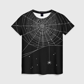 Женская футболка 3D с принтом Паутина в Тюмени, 100% полиэфир ( синтетическое хлопкоподобное полотно) | прямой крой, круглый вырез горловины, длина до линии бедер | вода | день мертвых | дизайнерская | искусство | капли | картинка | круто | лучший | мексика | мода | молодёжная | мрак | насекомое | ночь | паук | паутина | подарок | поздравление | праздник | рисунок