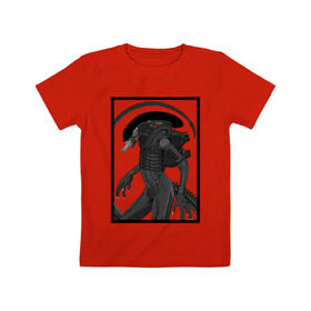 Детская футболка хлопок с принтом Чужой в рамке в Тюмени, 100% хлопок | круглый вырез горловины, полуприлегающий силуэт, длина до линии бедер | Тематика изображения на принте: alien | horror | инопланитянин | космос | нло | ужасы | хищник | чужие | чужой