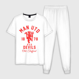 Мужская пижама хлопок с принтом Манчестер Юнайтед в Тюмени, 100% хлопок | брюки и футболка прямого кроя, без карманов, на брюках мягкая резинка на поясе и по низу штанин
 | manchester | manchester united | mufc | red devils | красные дьяволы | манчестер | манчестер юнайтед | фанатская | футбольная | футбольный клуб | юнайтед
