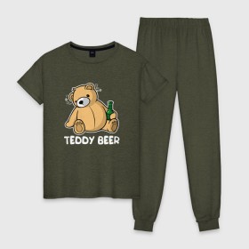 Женская пижама хлопок с принтом Teddy Beer в Тюмени, 100% хлопок | брюки и футболка прямого кроя, без карманов, на брюках мягкая резинка на поясе и по низу штанин | медведь | миша | мишка | тедди | юмор