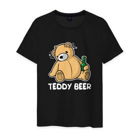 Мужская футболка хлопок с принтом Teddy Beer в Тюмени, 100% хлопок | прямой крой, круглый вырез горловины, длина до линии бедер, слегка спущенное плечо. | медведь | миша | мишка | тедди | юмор