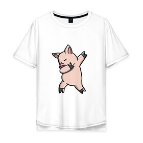 Мужская футболка хлопок Oversize с принтом DAB Pig в Тюмени, 100% хлопок | свободный крой, круглый ворот, “спинка” длиннее передней части | 2019 | дед мороз | дом | елка | желание | животные | зима | кабан | милый | мороз | настроение | новый год | пеппа | подарок | позитив | поросенок | праздник | радость | рождество | салют | санта клаус
