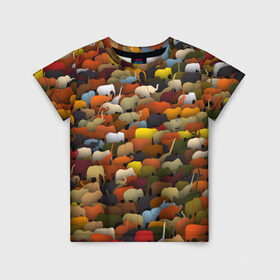 Детская футболка 3D с принтом Слоны идут налево в Тюмени, 100% гипоаллергенный полиэфир | прямой крой, круглый вырез горловины, длина до линии бедер, чуть спущенное плечо, ткань немного тянется | африка | животные | индия | паттрен | слон | слоники | стадо | толпа
