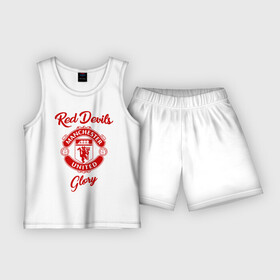 Детская пижама с шортами хлопок с принтом Манчестер Юнайтед в Тюмени,  |  | manchester | manchester united | mufc | red devils | клубная | красные дьяволы | манчестер | манчестер юнайтед | фанатская | футбольная | футбольный клуб | юнайтед