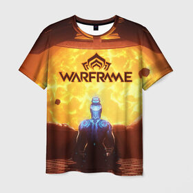 Мужская футболка 3D с принтом Warframe в Тюмени, 100% полиэфир | прямой крой, круглый вырез горловины, длина до линии бедер | бумеранг | коса | мечь | нож | оружие | перчатки | пистолет | топор | шутер | экзоскелет