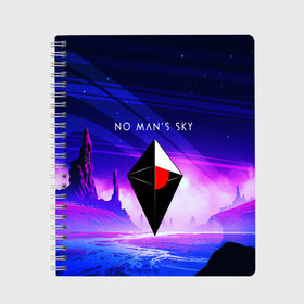 Тетрадь с принтом NO MANS SKY 2019 в Тюмени, 100% бумага | 48 листов, плотность листов — 60 г/м2, плотность картонной обложки — 250 г/м2. Листы скреплены сбоку удобной пружинной спиралью. Уголки страниц и обложки скругленные. Цвет линий — светло-серый
 | game | hill | hills | mounatin | mounatins | nms | no mans sky | planet | rock | rocks | sky | snow | space | winter | игры | планеты