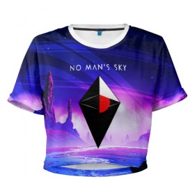 Женская футболка 3D укороченная с принтом NO MANS SKY 2019 в Тюмени, 100% полиэстер | круглая горловина, длина футболки до линии талии, рукава с отворотами | game | hill | hills | mounatin | mounatins | nms | no mans sky | planet | rock | rocks | sky | snow | space | winter | игры | планеты