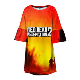 Детское платье 3D с принтом red dead redemption 2 в Тюмени, 100% полиэстер | прямой силуэт, чуть расширенный к низу. Круглая горловина, на рукавах — воланы | game | red dead | red dead redemption 2 | redemption 2 | rockstar games | бандиты | дикий запад | игры | ковбои | оружие