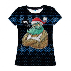Женская футболка 3D с принтом Санта хипстер в Тюмени, 100% полиэфир ( синтетическое хлопкоподобное полотно) | прямой крой, круглый вырез горловины, длина до линии бедер | дед мороз | зима | клаус | новый год | санта | снежинки | узор | хипстер
