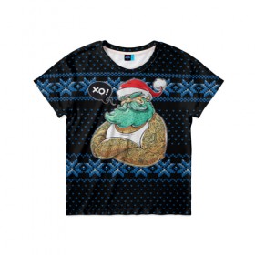Детская футболка 3D с принтом Санта хипстер в Тюмени, 100% гипоаллергенный полиэфир | прямой крой, круглый вырез горловины, длина до линии бедер, чуть спущенное плечо, ткань немного тянется | дед мороз | зима | клаус | новый год | санта | снежинки | узор | хипстер