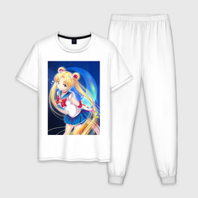 Мужская пижама хлопок с принтом SailorMoon в Тюмени, 100% хлопок | брюки и футболка прямого кроя, без карманов, на брюках мягкая резинка на поясе и по низу штанин
 | sm | аниме | арт