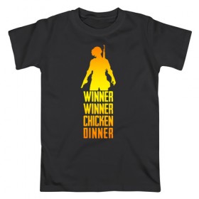 Мужская футболка хлопок с принтом WINNER WINNER chicken dinner в Тюмени, 100% хлопок | прямой крой, круглый вырез горловины, длина до линии бедер, слегка спущенное плечо. | Тематика изображения на принте: 