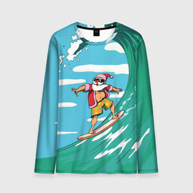 Мужской лонгслив 3D с принтом Cool Santa в Тюмени, 100% полиэстер | длинные рукава, круглый вырез горловины, полуприлегающий силуэт | cool | creative | design | holiday | merry christmas | new year | sea | summer | surfing | wave | волна | дизайн | канары | креатив | круто | лето | море | новый год | рождество | сёрфинг
