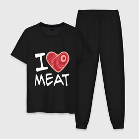 Мужская пижама хлопок с принтом Я люблю мясо в Тюмени, 100% хлопок | брюки и футболка прямого кроя, без карманов, на брюках мягкая резинка на поясе и по низу штанин
 | cook | heart | love | meat | бекон | блюдо | еда | кок | кухня | люблю | мясо | пища | повар | ресторан | свинина | свинья | сердце | шашлык