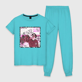 Женская пижама хлопок с принтом Lizer - MY SOUL в Тюмени, 100% хлопок | брюки и футболка прямого кроя, без карманов, на брюках мягкая резинка на поясе и по низу штанин | 