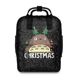 Женский рюкзак 3D с принтом Totoro Christmas в Тюмени, 100% полиэстер | лямки с регулируемой длиной, сверху ручки, чтобы рюкзак нести как сумку. Основное отделение закрывается на молнию, как и внешний карман. Внутри два дополнительных кармана, один из которых закрывается на молнию. По бокам два дополнительных кармашка, куда поместится маленькая бутылочка
 | Тематика изображения на принте: anime | christmas | moon | myneighbortotoro | night | totoro | xmas | аниме | канта | кодомо | котобус | кусакабэ | мэй | рождество | сусуватари | тацуо | тоторо | хаяомиядзаки | ясуко