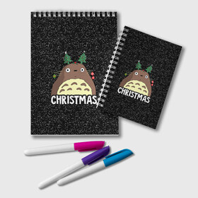 Блокнот с принтом Totoro Christmas в Тюмени, 100% бумага | 48 листов, плотность листов — 60 г/м2, плотность картонной обложки — 250 г/м2. Листы скреплены удобной пружинной спиралью. Цвет линий — светло-серый
 | Тематика изображения на принте: anime | christmas | moon | myneighbortotoro | night | totoro | xmas | аниме | канта | кодомо | котобус | кусакабэ | мэй | рождество | сусуватари | тацуо | тоторо | хаяомиядзаки | ясуко