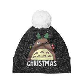 Шапка 3D c помпоном с принтом Totoro Christmas в Тюмени, 100% полиэстер | универсальный размер, печать по всей поверхности изделия | anime | christmas | moon | myneighbortotoro | night | totoro | xmas | аниме | канта | кодомо | котобус | кусакабэ | мэй | рождество | сусуватари | тацуо | тоторо | хаяомиядзаки | ясуко