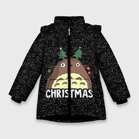 Зимняя куртка для девочек 3D с принтом Totoro Christmas в Тюмени, ткань верха — 100% полиэстер; подклад — 100% полиэстер, утеплитель — 100% полиэстер. | длина ниже бедра, удлиненная спинка, воротник стойка и отстегивающийся капюшон. Есть боковые карманы с листочкой на кнопках, утяжки по низу изделия и внутренний карман на молнии. 

Предусмотрены светоотражающий принт на спинке, радужный светоотражающий элемент на пуллере молнии и на резинке для утяжки. | Тематика изображения на принте: anime | christmas | moon | myneighbortotoro | night | totoro | xmas | аниме | канта | кодомо | котобус | кусакабэ | мэй | рождество | сусуватари | тацуо | тоторо | хаяомиядзаки | ясуко