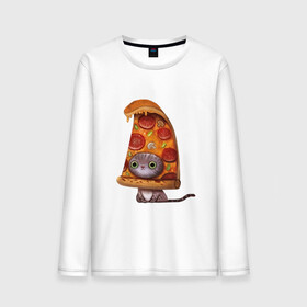 Мужской лонгслив хлопок с принтом Котенок - пицца в Тюмени, 100% хлопок |  | арт | грибы | колбаса | котенок | кусок | пицца | рисунок | тесто