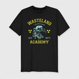 Мужская футболка премиум с принтом Fallout в Тюмени, 92% хлопок, 8% лайкра | приталенный силуэт, круглый вырез ворота, длина до линии бедра, короткий рукав | fallout | shelter | vault | wasteland | wasteland academy | игры | компьютерные игры | фолаут | фоллаут