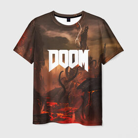 Мужская футболка 3D с принтом DOOM в Тюмени, 100% полиэфир | прямой крой, круглый вырез горловины, длина до линии бедер | demon | devil | doom | doom vfr | evil | game | mars | red | демон | дум | игры | космос | красная планета | марс | пришельцы