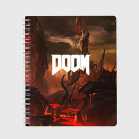 Тетрадь с принтом DOOM в Тюмени, 100% бумага | 48 листов, плотность листов — 60 г/м2, плотность картонной обложки — 250 г/м2. Листы скреплены сбоку удобной пружинной спиралью. Уголки страниц и обложки скругленные. Цвет линий — светло-серый
 | Тематика изображения на принте: demon | devil | doom | doom vfr | evil | game | mars | red | демон | дум | игры | космос | красная планета | марс | пришельцы