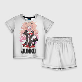 Детский костюм с шортами 3D с принтом Джунко в Тюмени,  |  | danganronpa | junko | monokuma | аниме | девочка | девушка | джунко | медведь | мишка | монокума | мультфильм | эношима