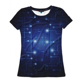 Женская футболка 3D с принтом Технология в Тюмени, 100% полиэфир ( синтетическое хлопкоподобное полотно) | прямой крой, круглый вырез горловины, длина до линии бедер | pc | компьютер | пк | плата | соединения | технология | чип