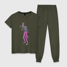 Женская пижама хлопок с принтом Cyber punk not dead! в Тюмени, 100% хлопок | брюки и футболка прямого кроя, без карманов, на брюках мягкая резинка на поясе и по низу штанин | 