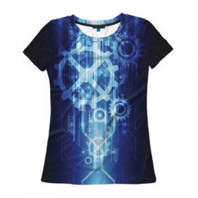 Женская футболка 3D с принтом Hi-Tech в Тюмени, 100% полиэфир ( синтетическое хлопкоподобное полотно) | прямой крой, круглый вырез горловины, длина до линии бедер | hitech | детали | плата | система | техно