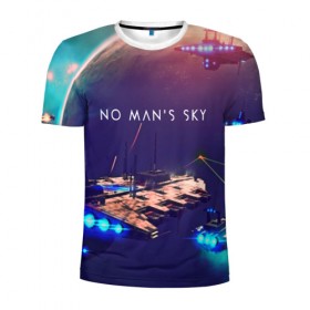 Мужская футболка 3D спортивная с принтом NO MANS SKY в Тюмени, 100% полиэстер с улучшенными характеристиками | приталенный силуэт, круглая горловина, широкие плечи, сужается к линии бедра | game | hill | hills | mounatin | mounatins | nms | no mans sky | planet | rock | rocks | sky | snow | space | winter | игры | планеты