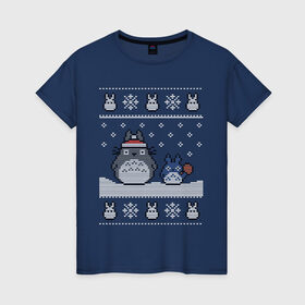 Женская футболка хлопок с принтом New Year Totoro в Тюмени, 100% хлопок | прямой крой, круглый вырез горловины, длина до линии бедер, слегка спущенное плечо | Тематика изображения на принте: 2019 | дед мороз | дом | елка | желание | животные | зима | кабан | милый | мороз | настроение | новый год | пеппа | подарок | позитив | поросенок | праздник | радость | рождество | санта клаус | свинка
